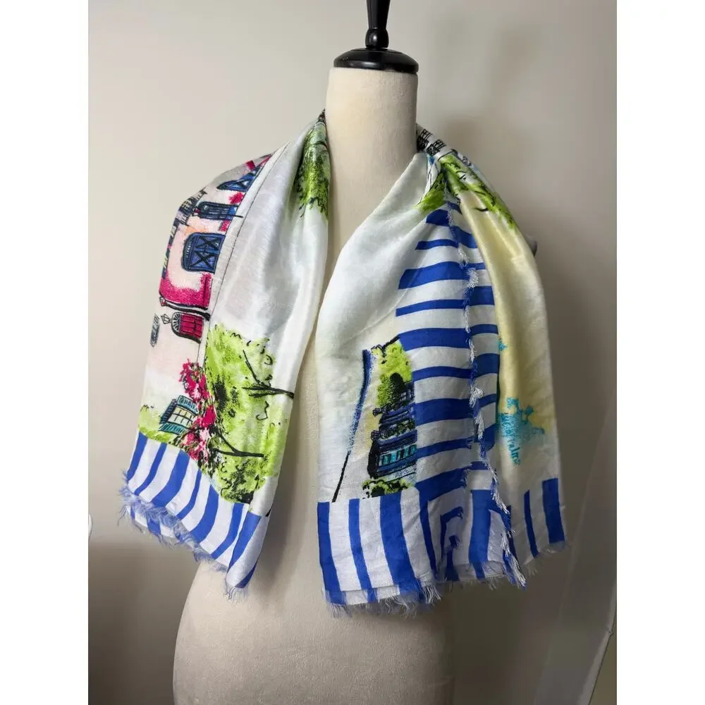 Charleston Atlantic Coastal Buildings Fringe Scarf Wrap 42 x 42